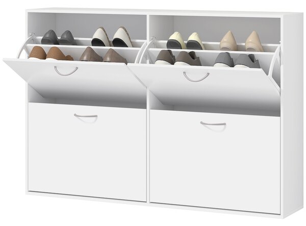 HOMCOM Bílý botník Moderní organizér na boty se 4 výklopnými šuplíky a nastavitelnými policemi pro 16-24 párů bot do předsíně 120x24x81 cm | Aosom