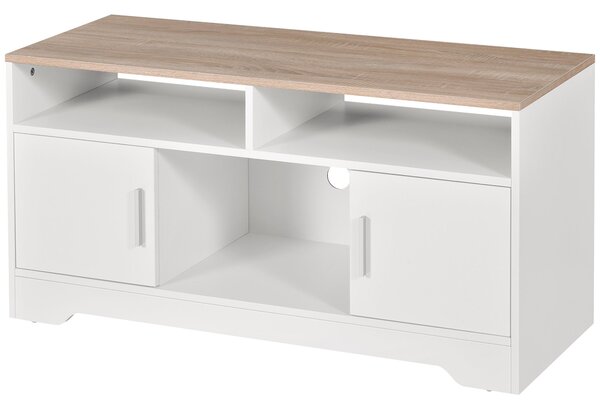 HOMCOM TV Skříňka pro Obývací Pokoj s Velkým Úložným Prostorem, Otevřené Police, Správa Kabelů, Klasický Design 105x40x52 cm Bílá | Aosom