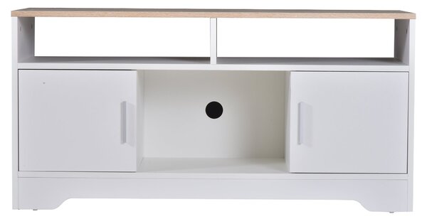 HOMCOM TV Skříňka pro Obývací Pokoj s Velkým Úložným Prostorem, Otevřené Police, Správa Kabelů, Klasický Design 105x40x52 cm Bílá | Aosom