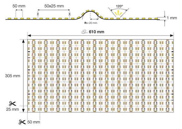 SLC S14072 LED plátno 66W/m 3970lm/m RGBW-3000K Ra80 24V IP20 0.61m - TLG