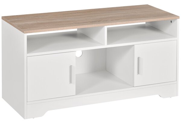 HOMCOM TV Skříňka pro Obývací Pokoj s Velkým Úložným Prostorem, Otevřené Police, Správa Kabelů, Klasický Design 105x40x52 cm Bílá | Aosom