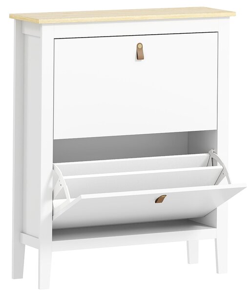 HOMCOM Úzký botník do předsíně s 2 skládacími zásuvkami, nastavitelnými policemi a PU úchopy pro 14 párů bot 80x24x95,5 cm Bílý | Aosom