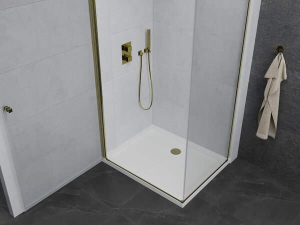 Mexen Pretoria sprchový kout 70 x 80 cm, průhledný, zlatý + plochá sprchová vanička-852-070-080-50-00-4010