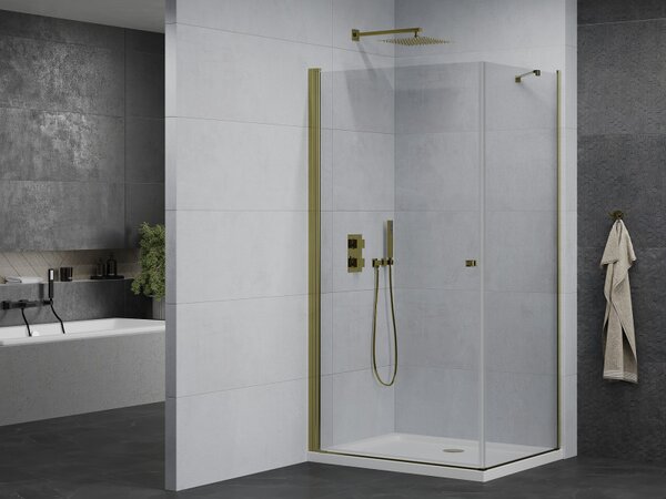 Mexen Pretoria sprchový kout 70 x 80 cm, průhledný, zlatý + plochá sprchová vanička-852-070-080-50-00-4010
