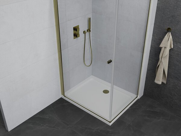 Mexen Pretoria sprchový kout 70 x 80 cm, průhledný, zlatý + plochá sprchová vanička-852-070-080-50-00-4010