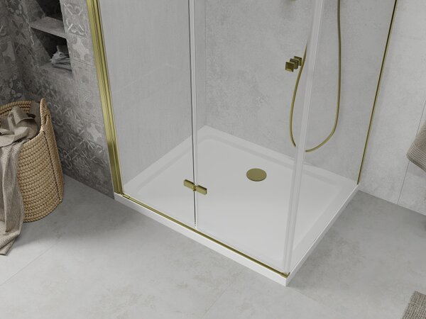 Mexen Lima sprchový kout 80x70cm, 6mm sklo, zlatý profil - čiré sklo + Slim sprchová vanička - 856-080-070-50-00-4010