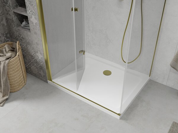 Mexen Lima sprchový kout 80x70cm, 6mm sklo, zlatý profil - čiré sklo + Slim sprchová vanička - 856-080-070-50-00-4010