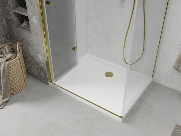 Mexen Lima sprchový kout 80x70cm, 6mm sklo, zlatý profil - čiré sklo + Slim sprchová vanička - 856-080-070-50-00-4010
