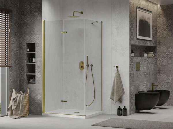 Mexen Lima sprchový kout 80x70cm, 6mm sklo, zlatý profil - čiré sklo + Slim sprchová vanička - 856-080-070-50-00-4010