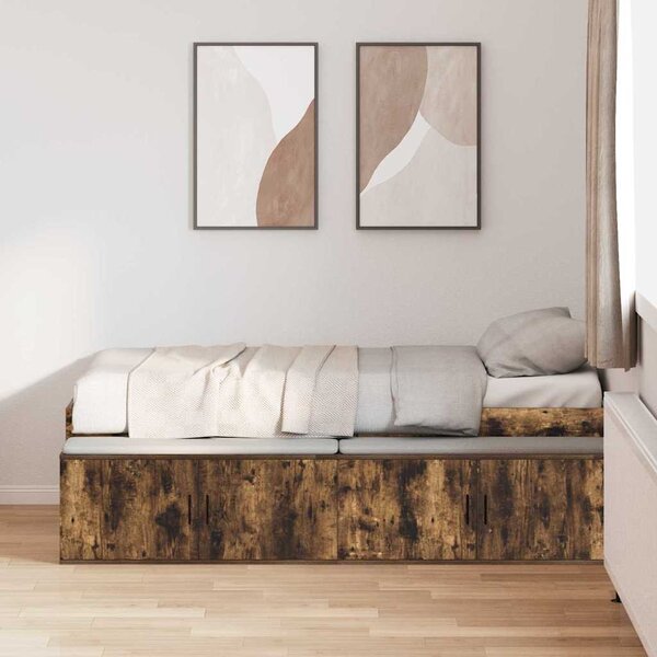 Rám postele se dveřmi Kouřový dub 90 x 200 cm Kompozitní dřevo 3335193