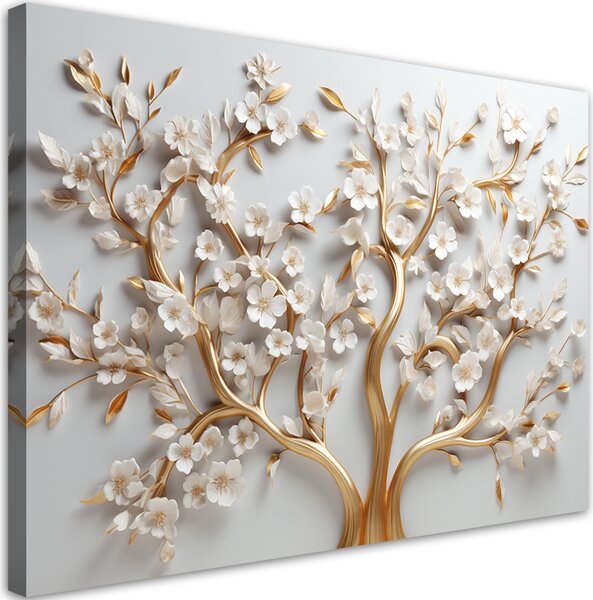 Obraz na plátně Bílé květy magnólie na zlatých větvích Rozměry: 60 x 40 cm