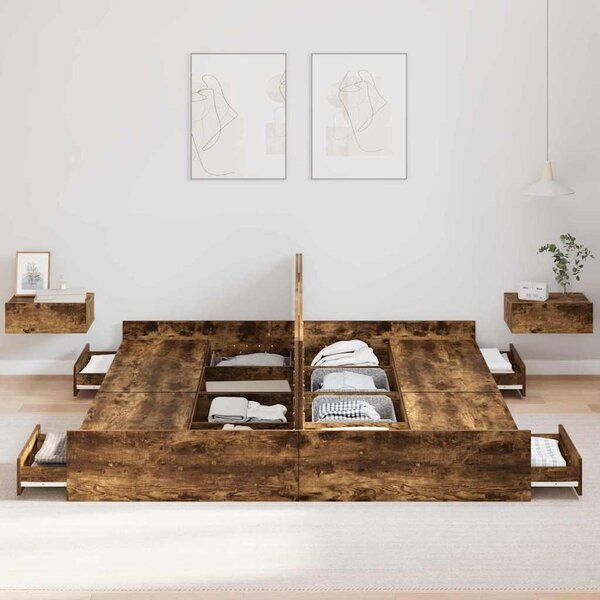 Rám postele s úložným prostorem s čelo Kouřový dub 200 x 200 cm 3335265