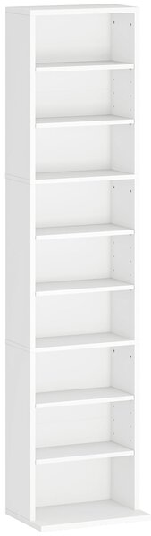 HOMCOM CD a DVD regál s 9 přihrádkami, úzký s nastavitelými policemi pro obývací pokoj a kancelář 33x24x140 cm Bílý | Aosom