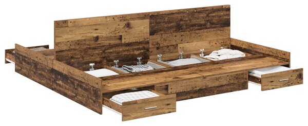 Rám postele s úložným prostorem s čelo Staré dřevo 200 x 200 cm 3335267