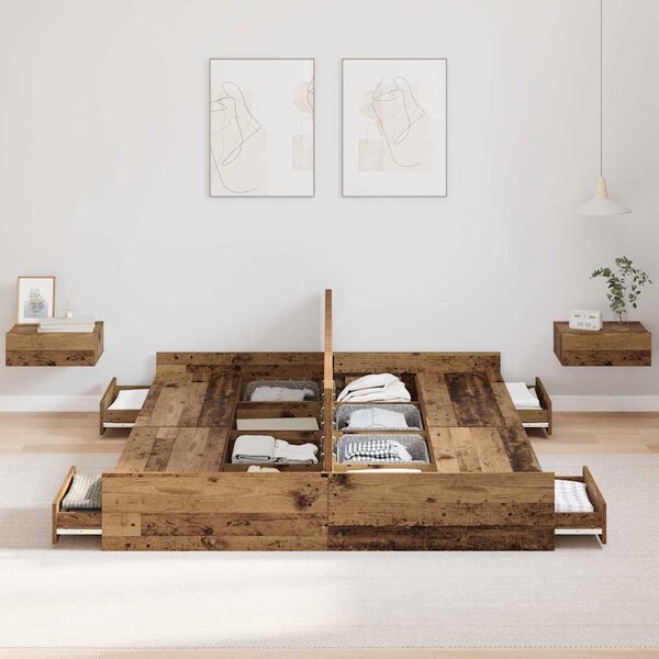Rám postele s úložným prostorem s čelo Staré dřevo 135 x 190 cm 3335323
