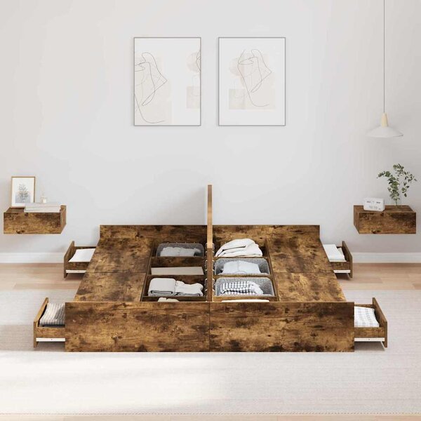 Rám postele s úložným prostorem s čelo Kouřový dub 135 x 190 cm 3335321