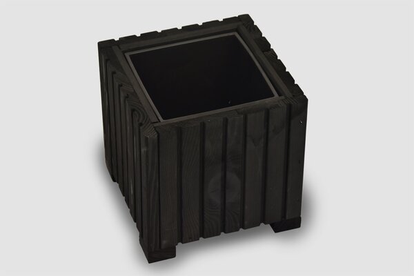 Vingo Čtvercový dřevěný truhlík s plastovou vložkou - černý, 25x25x25