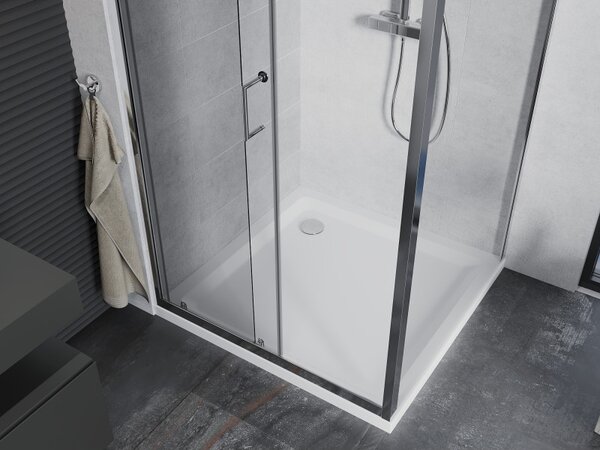 Mexen Apia posuvný sprchový kout 90 x 90 cm, 5mm sklo, chromový profil-čiré sklo + slim sprchová vanička 5cm, 840-090-090-01-00-4010