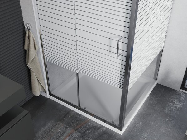 Mexen Apia posuvný sprchový kout 90 x 90 cm, 5mm sklo, chromový profil-čiré sklo/pásy + slim sprchová vanička 5cm, 840-090-090-01-20-4010