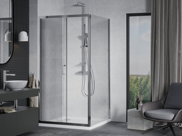 Mexen Apia posuvný sprchový kout 90 x 90 cm, 5mm sklo, chromový profil-čiré sklo + slim sprchová vanička 5cm, 840-090-090-01-00-4010