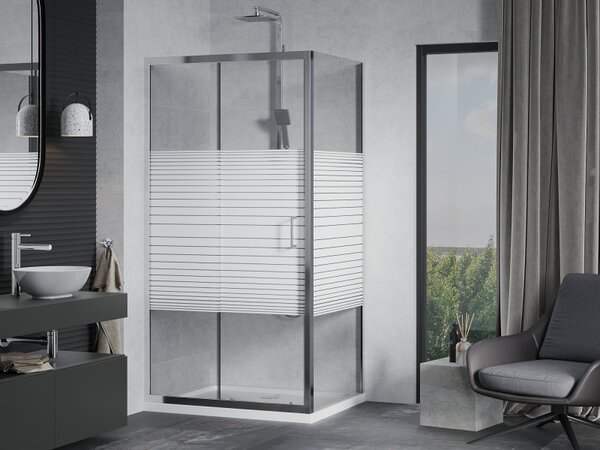 Mexen Apia sprchový kout s posuvnými dveřmi 100 x 70 cm, čiré sklo/pásy-chromový profil + sprchová vanička, 840-100-070-01-20-4010