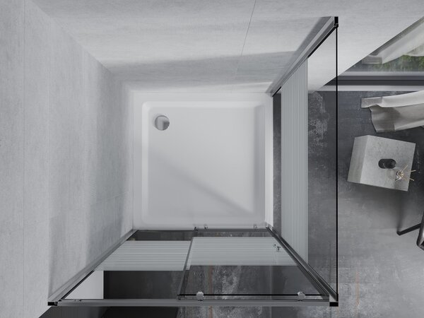 Mexen Apia posuvný sprchový kout 90 x 90 cm, 5mm sklo, chromový profil-čiré sklo/pásy + slim sprchová vanička 5cm, 840-090-090-01-20-4010