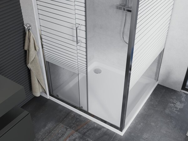 Mexen Apia posuvný sprchový kout 90 x 90 cm, 5mm sklo, chromový profil-čiré sklo/pásy + slim sprchová vanička 5cm, 840-090-090-01-20-4010