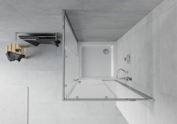 Mexen Rio čtvercový sprchový kout 90 x 90 cm, 5mm sklo, sklo námraza, chromový profil + slim sprchová vanička 5cm, 860-090-090-01-30-4010