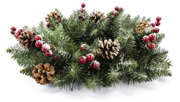 Vánoční věnec PREMIUM zasněžený se šiškami a jeřabinou 40 cm