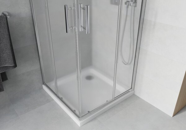 Mexen Rio čtvercový sprchový kout 90 x 90 cm, 5mm sklo, sklo námraza, chromový profil + slim sprchová vanička 5cm, 860-090-090-01-30-4010