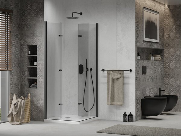 Mexen Lima Duo skládací sprchová kabina 80 x 80 cm, transparentní, černá + brod Flat - 856-080-080-70-02-4010B