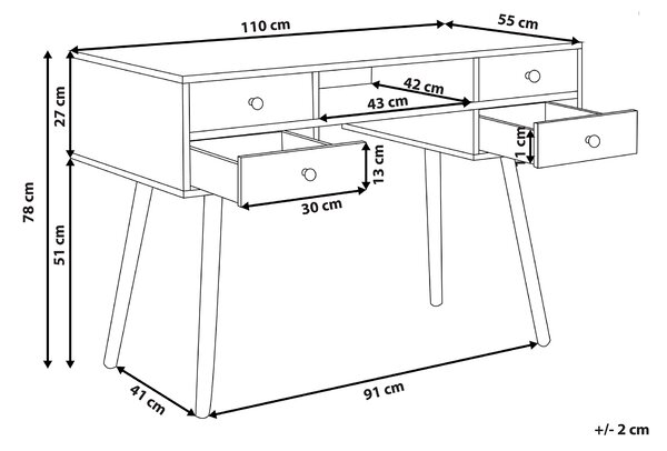 Pracovní stůl LEVIN 110 cm 55 cm se zásuvkami Bílá
