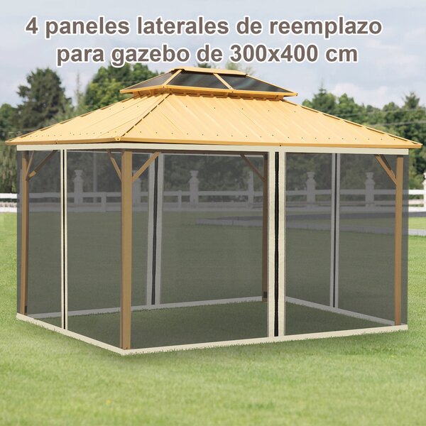 Outsunny 4 boční panely 3,5x2 m pro zahradní altán s mřížkou a zipem, černé | Aosom
