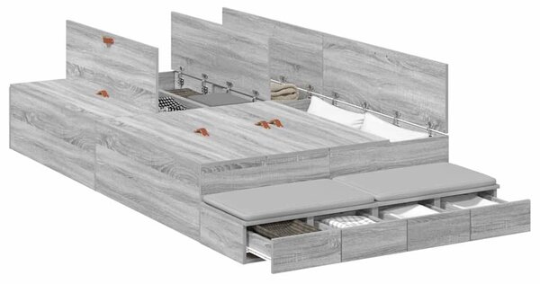 Rám postele s úložným prostorem se zásuvkou Šedá Sonoma 120 cm 3335634