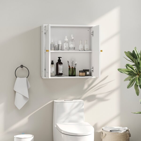 HOMCOM Koupelnová nástěnná skříňka, 2 dveře s obloukovým designem, zlatými úchyty, 60x20x60 cm, bílá | Aosom