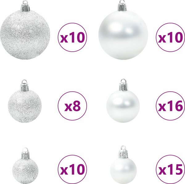 VidaXL Vánoční stromeček PVC, s 300 LED diodami a stříbrnými koulemi [3396492] Barva: Stříbrná, Velikost: 180 cm