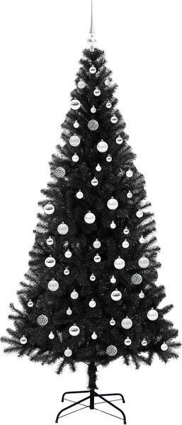 VidaXL Vánoční stromeček PVC, s 300 LED diodami a stříbrnými koulemi [3396492] Barva: Stříbrná, Velikost: 180 cm