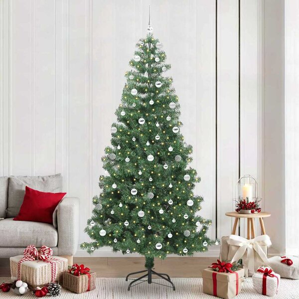 VidaXL Vánoční stromeček PVC, s 300 LED diodami a stříbrnými koulemi [3396492] Barva: Stříbrná, Velikost: 180 cm