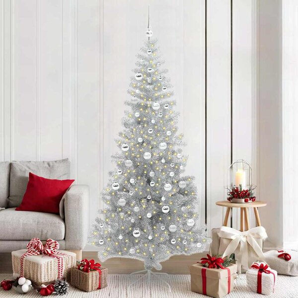VidaXL Vánoční stromeček PVC, s 300 LED diodami a stříbrnými koulemi [3396492] Barva: Stříbrná, Velikost: 180 cm