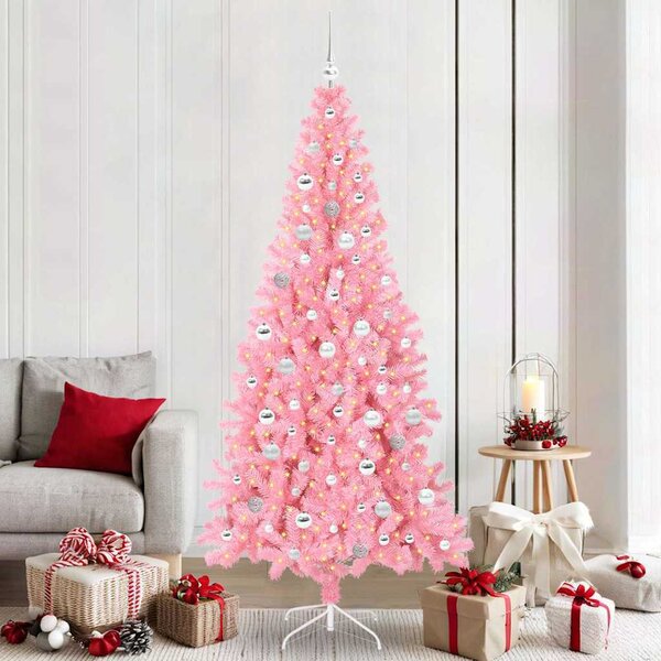 VidaXL Vánoční stromeček PVC, s 300 LED diodami a stříbrnými koulemi [3396492] Barva: Stříbrná, Velikost: 180 cm