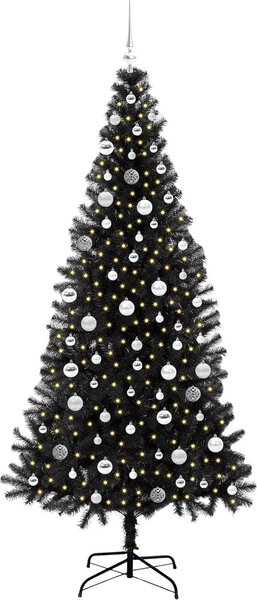 VidaXL Vánoční stromeček PVC, s 300 LED diodami a stříbrnými koulemi [3396492] Barva: Stříbrná, Velikost: 180 cm