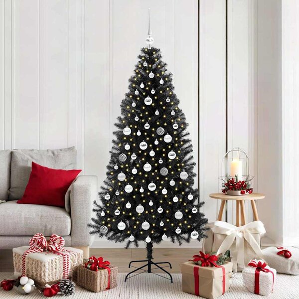 VidaXL Vánoční stromeček PVC, s 300 LED diodami a stříbrnými koulemi [3396492] Barva: Stříbrná, Velikost: 180 cm