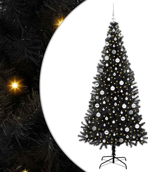VidaXL Vánoční stromeček PVC, s 300 LED diodami a stříbrnými koulemi [3396492] Barva: Stříbrná, Velikost: 180 cm