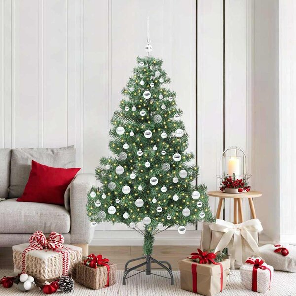 VidaXL Vánoční stromeček PVC, s 300 LED diodami a stříbrnými koulemi [3396492] Barva: Stříbrná, Velikost: 180 cm