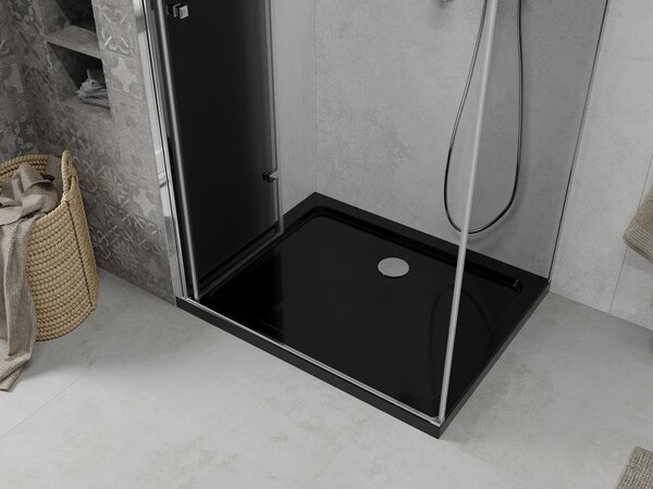 Mexen Lima, sprchový kout se skládacími dveřmi 100 (dveře) x 80 (stěna) cm, 6mm šedé sklo, chromový profil + slim sprchová vanička černá + chromový s…