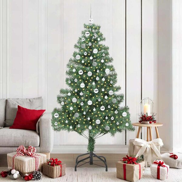 VidaXL Vánoční stromeček PVC, s 300 LED diodami a stříbrnými koulemi [3396492] Barva: Stříbrná, Velikost: 180 cm