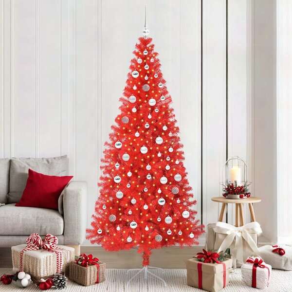 VidaXL Vánoční stromeček PVC, s 300 LED diodami a stříbrnými koulemi [3396492] Barva: Stříbrná, Velikost: 180 cm