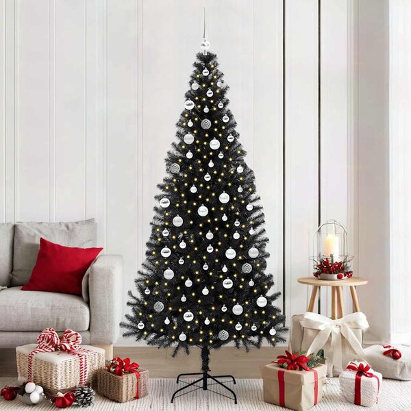 VidaXL Vánoční stromeček PVC, s 300 LED diodami a stříbrnými koulemi [3396492] Barva: Stříbrná, Velikost: 180 cm