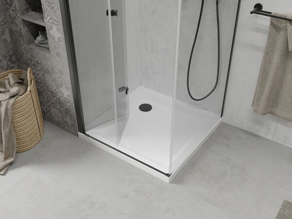 Mexen Lima, sprchový kout se skládacími dveřmi 70 (dveře) x 70 (stěna) cm, 6mm čiré sklo, černý profil + slim sprchová vanička bílá s černým sifonem,…