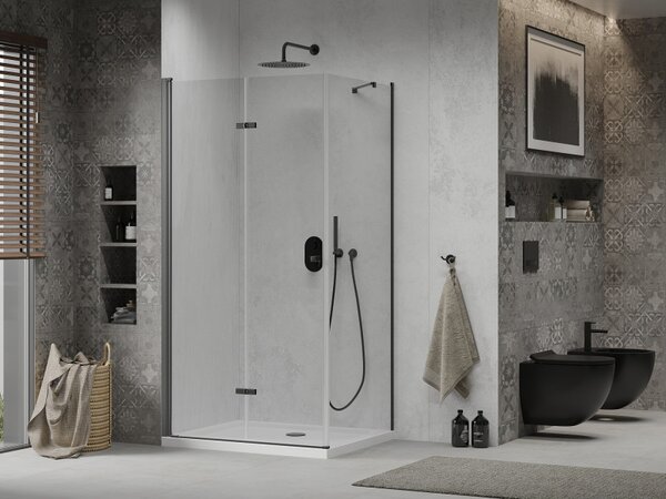 Mexen Lima, sprchový kout se skládacími dveřmi 100 (dveře) x 70 (stěna) cm, 6mm čiré sklo, černý profil + slim sprchová vanička bílá s černým sifonem…